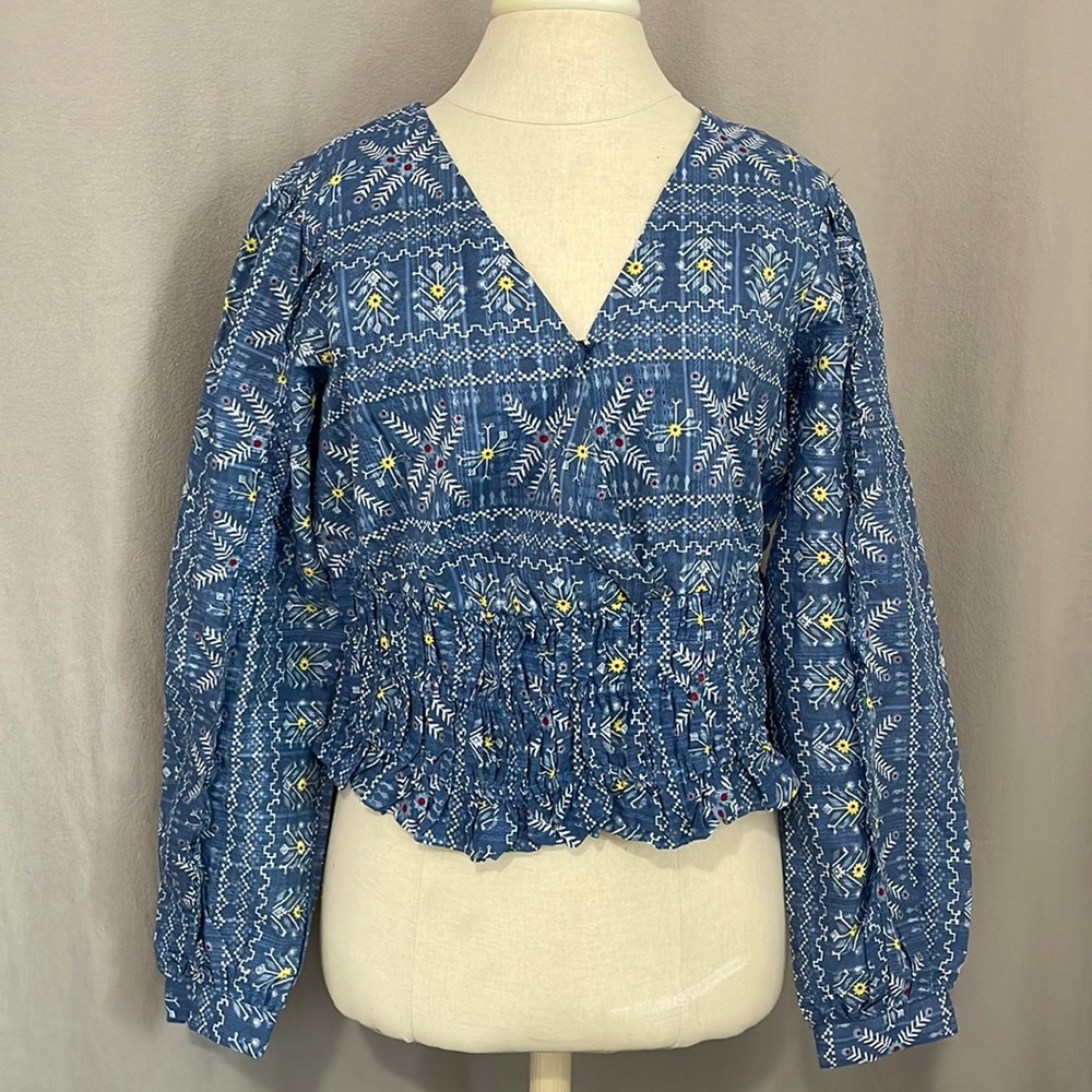 Anthropologie NWT Blue block print Blouse
